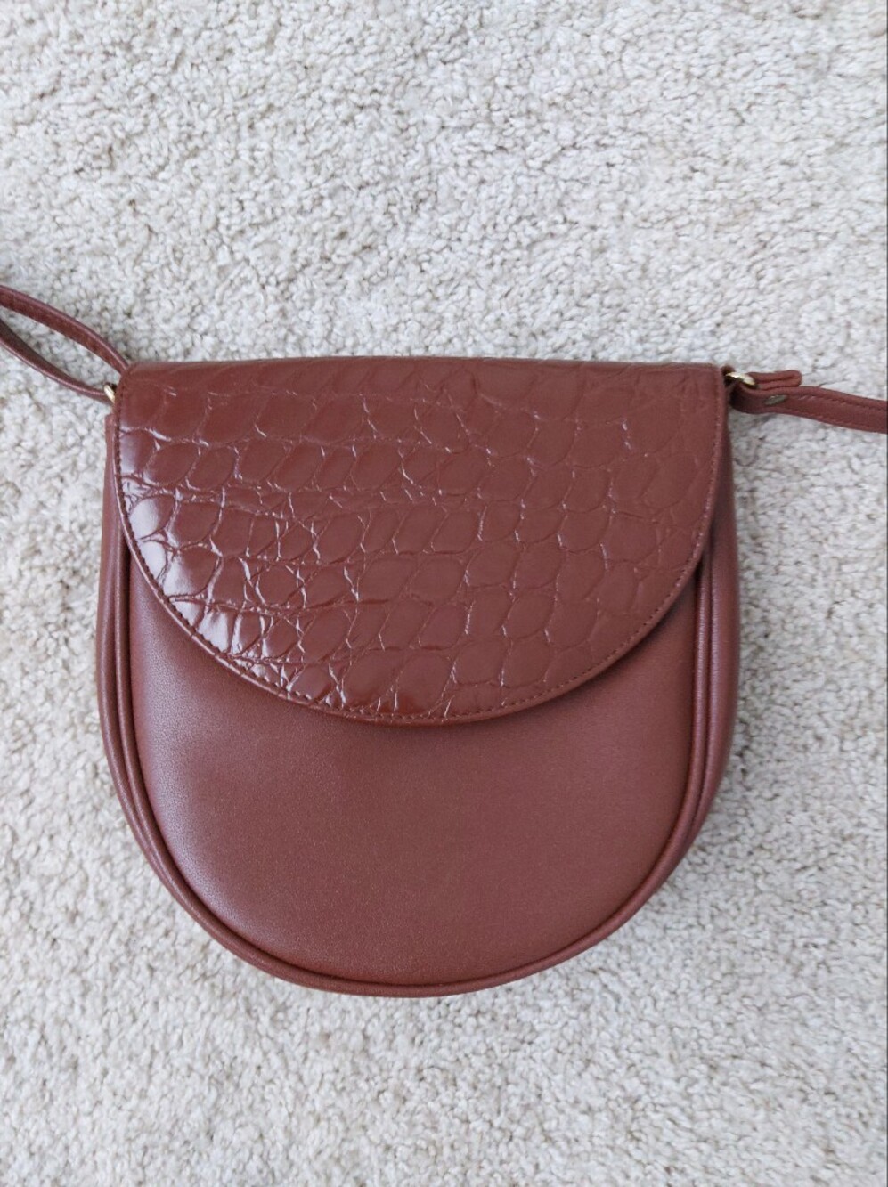 Brown Crossbody Bag with Croc-Embossed Flap Adjustable Strap